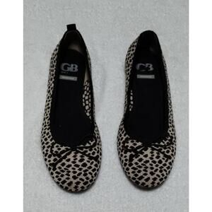 Y2K Gianni Bini Womens Size 9.5 Ballet Flat Shoe Black Tan Print Washable Insole